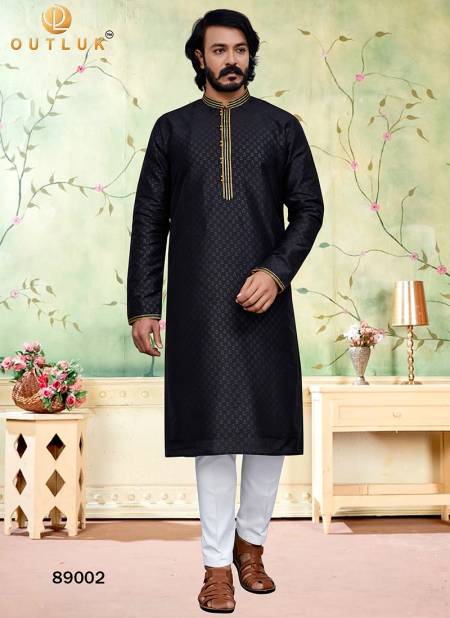 Black Colour Outluk 89 New Latest Designer Ethnic Wear Silk Kurta Pajama Collection 89002